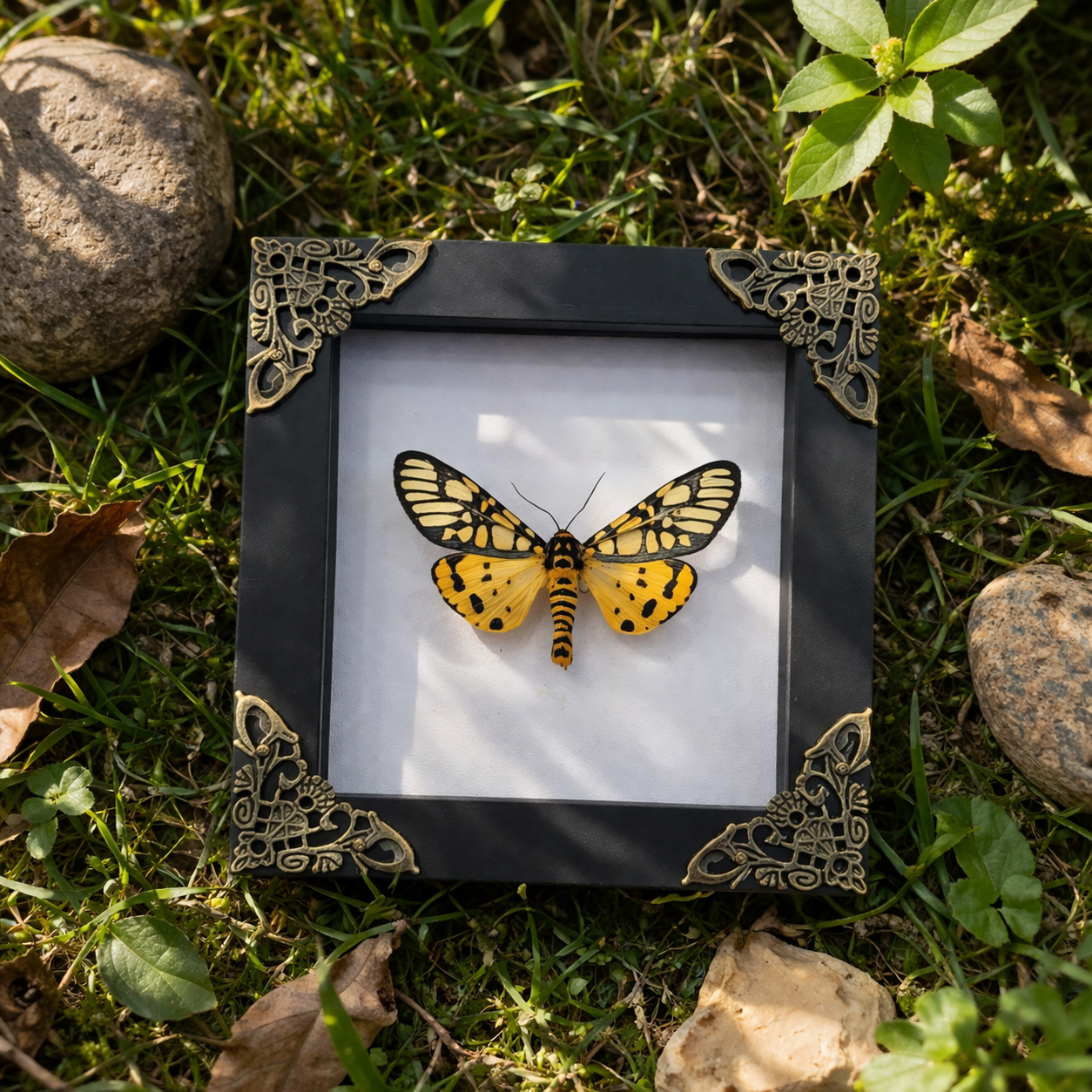 Framed Yellow Moth Taxidermy Real Tiger Moth Insect Bug Art Gothic Decor Entomology Gift K12-124-TR