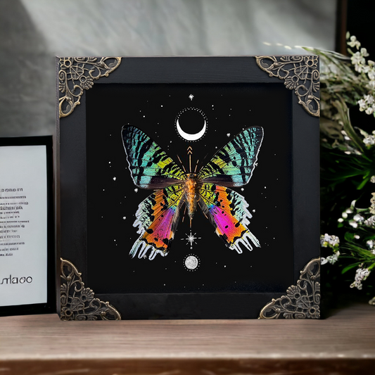 Sunset Moth Butterfly Moon Star Moon Phase Star Astrology Astronomy Background Frame Insect K14-29-AS5